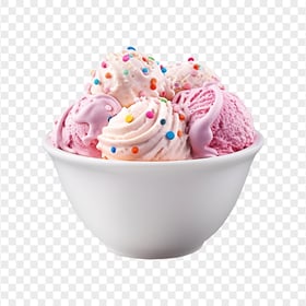 HD Bowl of Strawberry Ice Cream with Sprinkles PNG
