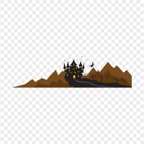 HD Halloween Cartoon Castle Trees Crows And Flying Witch PNG