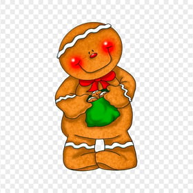 Cartoon Gingerbread Man Holding Gifts Bag PNG