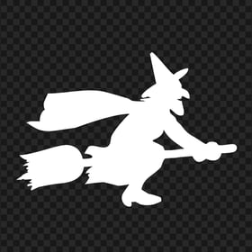 HD Halloween White Witch Flying On A Broom Silhouette PNG