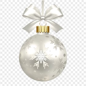 White Christmas Ornament Ball With Ribbon HD PNG