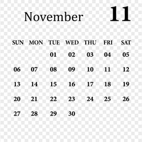 PNG November 2022 Black Calendar