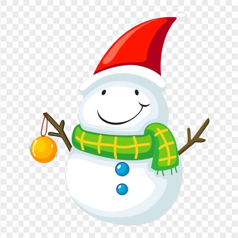 Cartoon Snowman Wearing Red Santa Hat Cap PNG