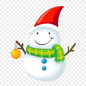 Cartoon Snowman Wearing Red Santa Hat Cap PNG