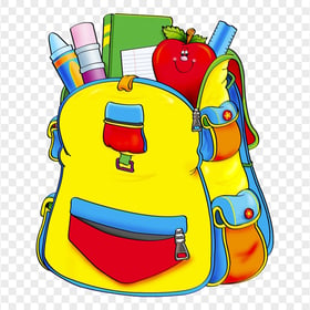 Clipart Back To School Bag, Supplies And Red Apple