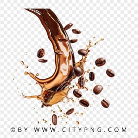 HD Splash Of Coffee Beans and Liquid Transparent PNG
