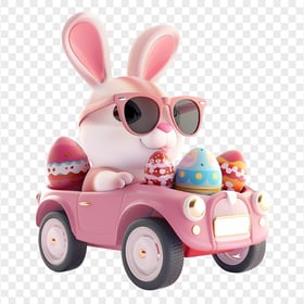 HD Cool Easter Bunny With Sunglasses on Car Filled Eggs PNG