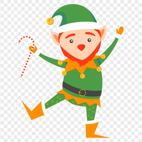 Vector Cartoon Elf Holding A Candy Cane PNG