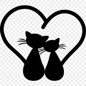 Black Cute Cat Silhouette With Heart Outline HD PNG