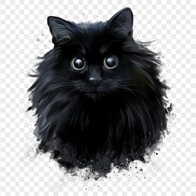 Fluffy Black Cat's Face Painting HD Transparent Background