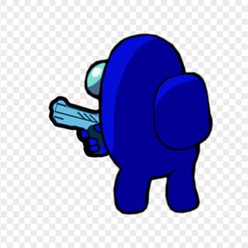 HD Blue Among Us Character Back View Pointing Gun PNG