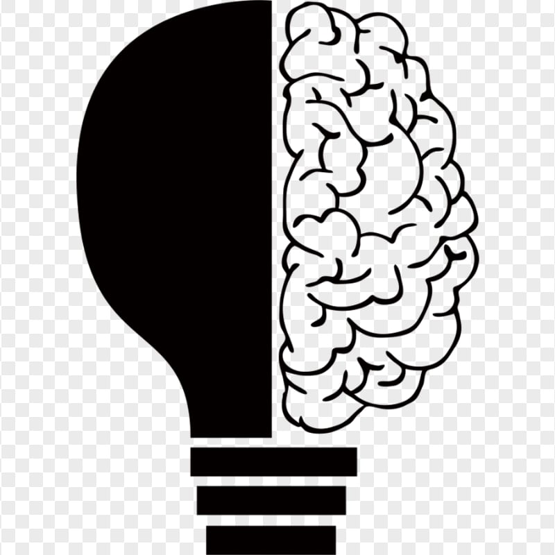 HD Black Light Bulb Brain Idea Icon PNG