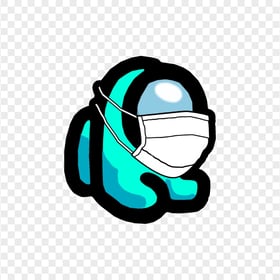 HD Cyan Among Us Mini Crewmate Character Baby Wearing Surgical Mask PNG