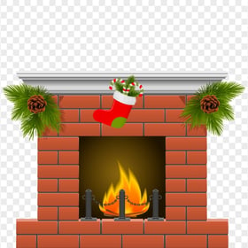 Illustration Vector Christmas Decorated Fireplace PNG