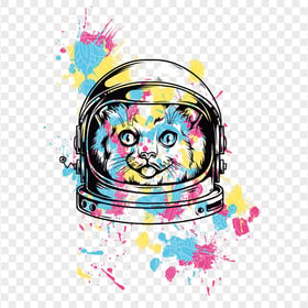 Colorful Cat with Space Helmet Illustration HD PNG