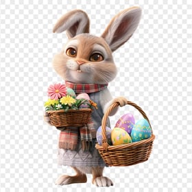 Easter Bunny Standing with Basket of Eggs HD Transparent PNG