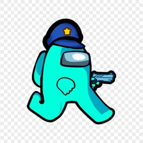 HD Cyan Among Us Police Character Walking Holding Gun Weapon PNG