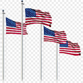 Group Of American Flags On Poles