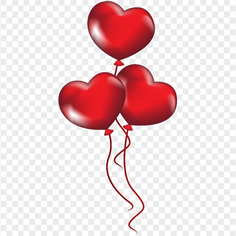 HD Three Red Hearts Balloons Flying Valentines Day PNG