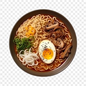 Top View Of Ramen Soup with Egg and Mushrooms HD PNG