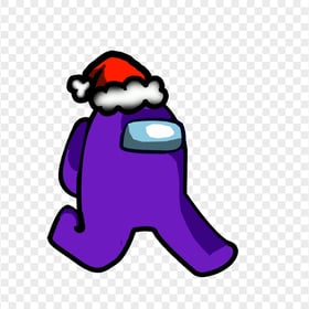 HD Purple Among Us Character Walking With Red Santa Hat PNG