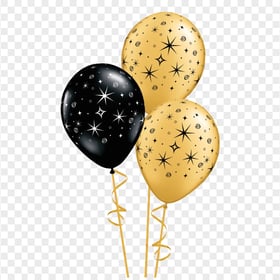 HD Beautiful Black & Gold Ballons Flying PNG