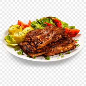 Delectable Spicy Meat Meal on a Plate Transparent PNG