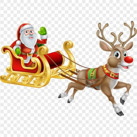 HD Santa And Elk Sleigh Cartoon Illustration PNG