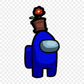 HD Blue Among Us Crewmate Character With Flower Pot On Top PNG