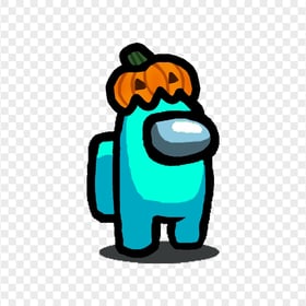 HD Cyan Among Us Character With Pumpkin Hat Halloween PNG