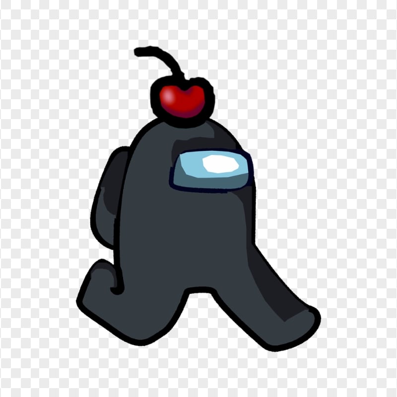 HD Black Among Us Character Walking With Cherry Hat PNG