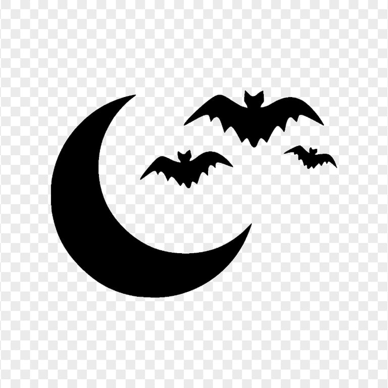 Group Of Black Bats With Moon Silhouette