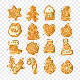 Cartoon Vector Set Of Gingerbread Cookies Items PNG