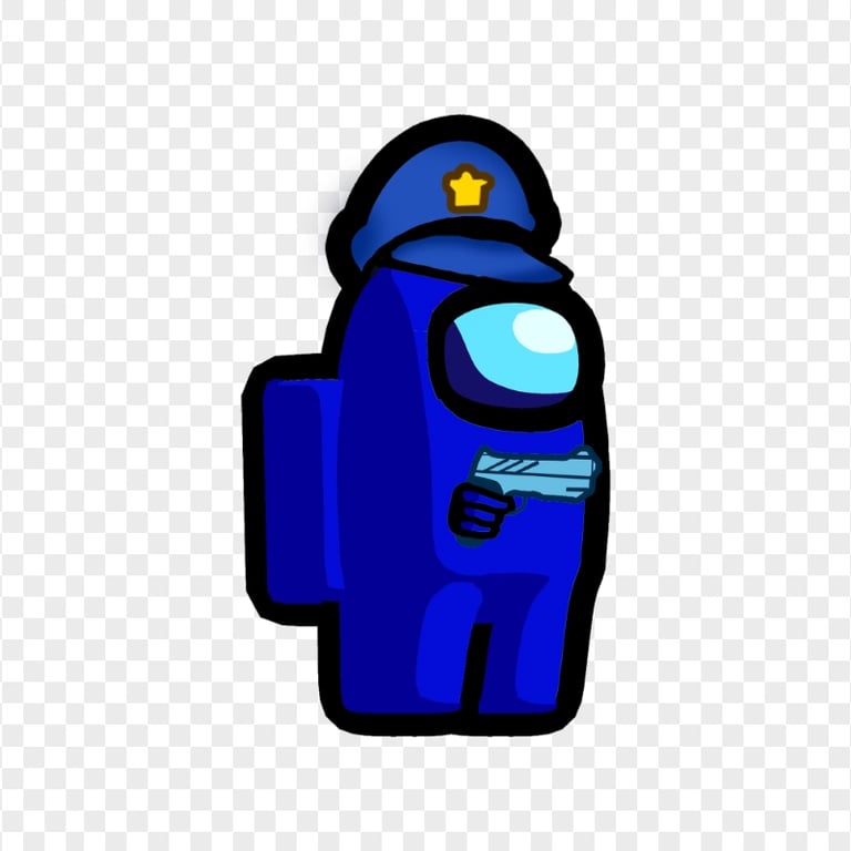 HD Blue Among Us Police Character With Hand Gun PNG