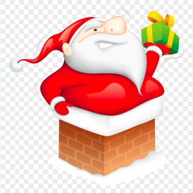 Christmas Santa In Chimney Holding A Gift Box PNG
