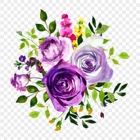 Violet Purple Watercolor Roses Flowers PNG