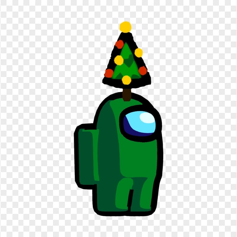 HD Green Among Us Crewmate Character With Christmas Tree Hat PNG
