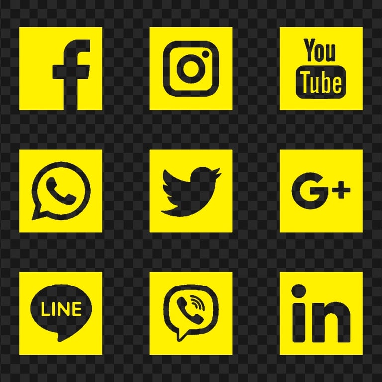 Social Media Yellow Square Icons Transparent PNG