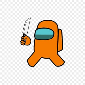 HD Orange Among Us Crewmate Character With Holding Knife PNG
