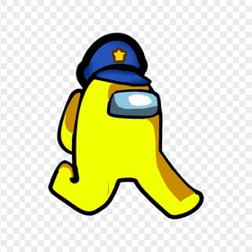 HD Yellow Among Us Character Walking With Police Hat PNG