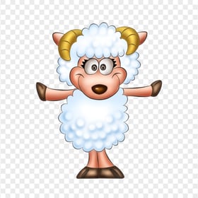 Cartoon Standing Up White Sheep With Horns