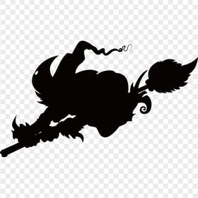 HD Halloween Black Scary Witch Flying On A Broom Silhouette PNG