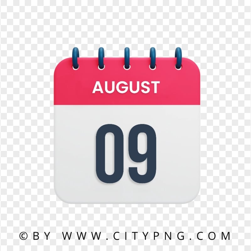 9th August Date Red & White Calendar Icon HD Transparent PNG