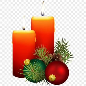 HD Two Burning Christmas Candles With Baubles PNG