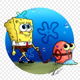 HD Spongebob Walking With Gary Illustration Transparent PNG