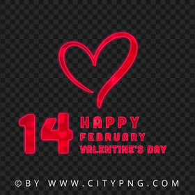 Glowing  14 February Happy Valentine's Day Logo PNG