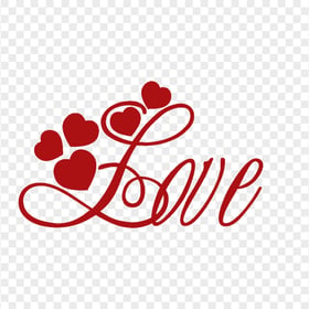 Beautiful Red Love Word With Hearts PNG
