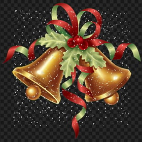 HD Christmas Gold Bells With Falling Snow Effect PNG