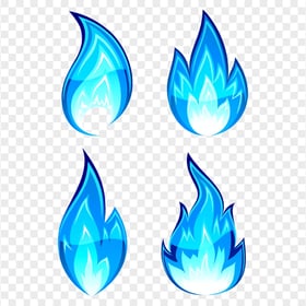 Four Cartoon Blue Fire Flames Icons HD PNG