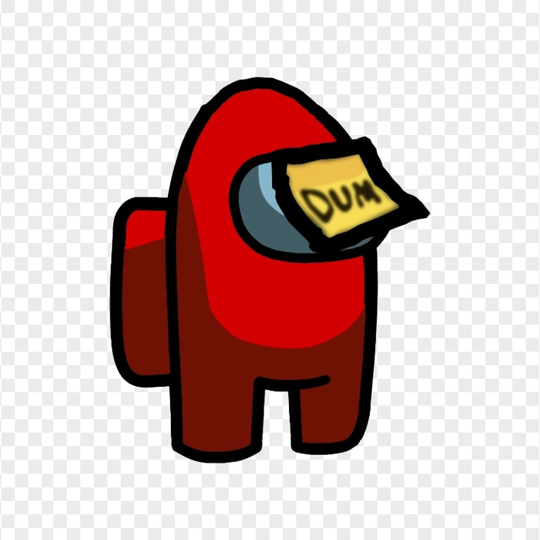 HD Red Among Us Crewmate Character With Dum Sticky Note Hat PNG